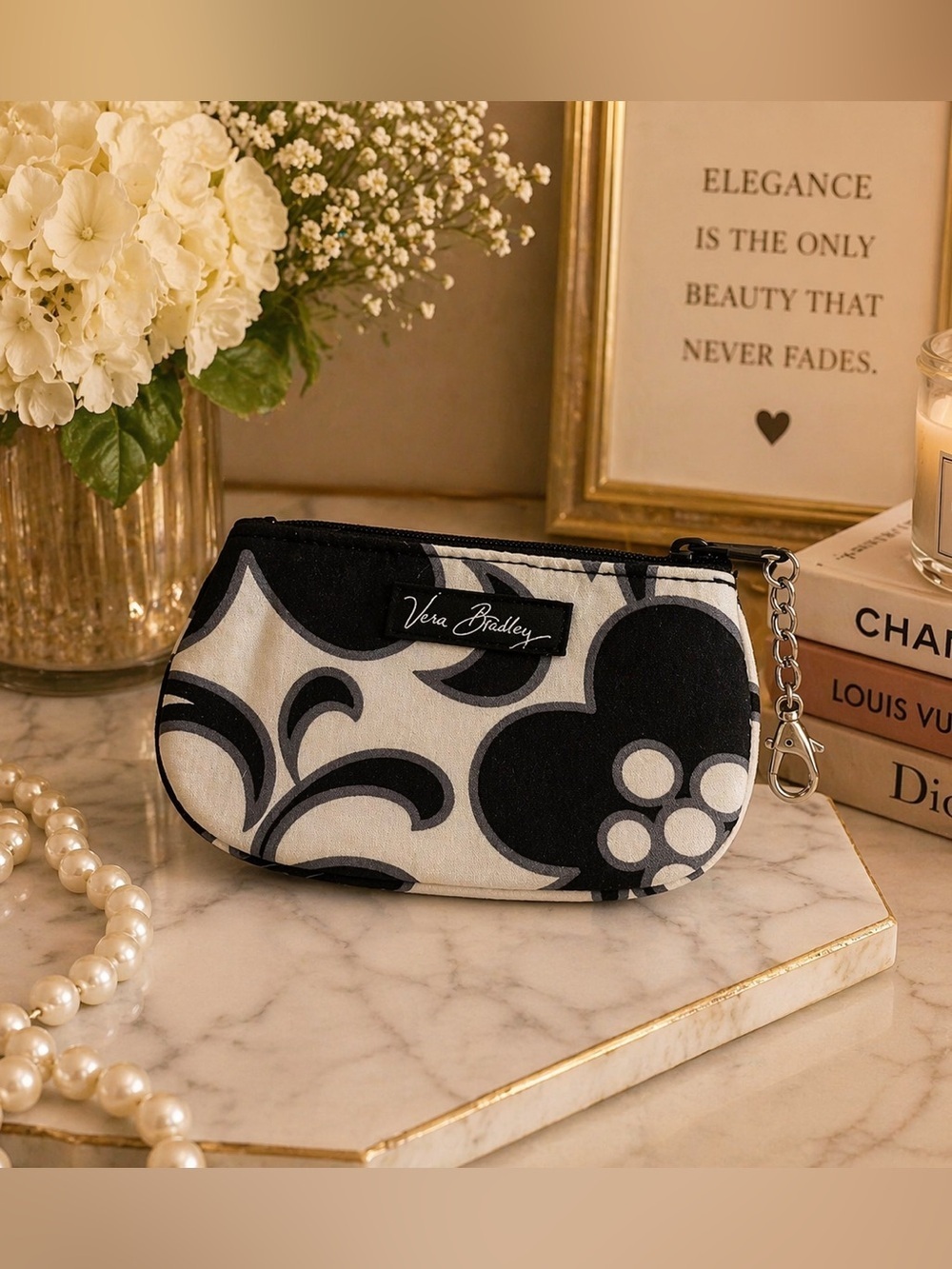 Vera Bradley Black and White Floral Coin Purse